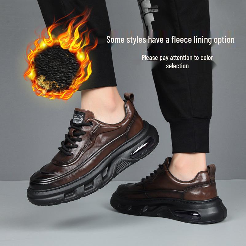 Vyriški natūralios odos universalūs laisvalaikio batai - Aukštos klasės, minkštas padas, neslystantys, su pliusiniu pamušalu, rudens/žiemos