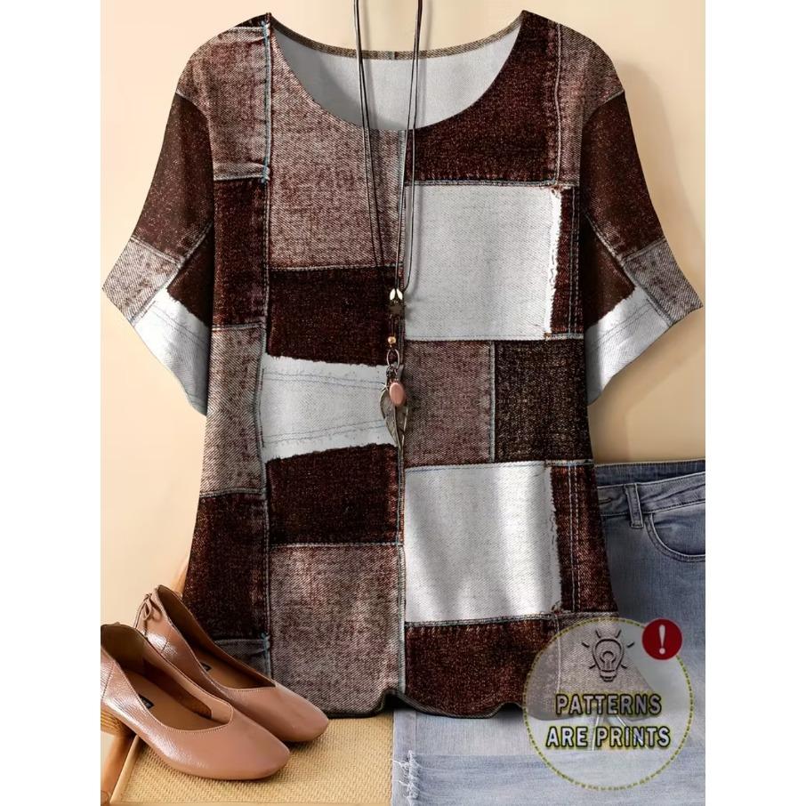 

Женская мужская клетчатая повседневная футболка с 3D-принтом большого размера XL-7XL, свободная, с V-образным вырезом и короткими рукавами 7XL кофейный