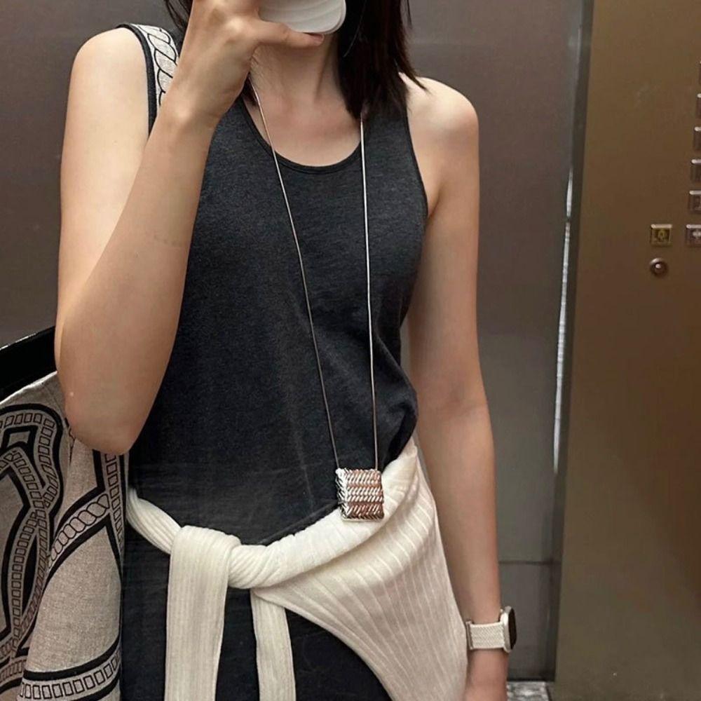 Metal Long Necklace with Mini Bag Pendant Women Choker Sweater Chain Necklace  Creative Gift