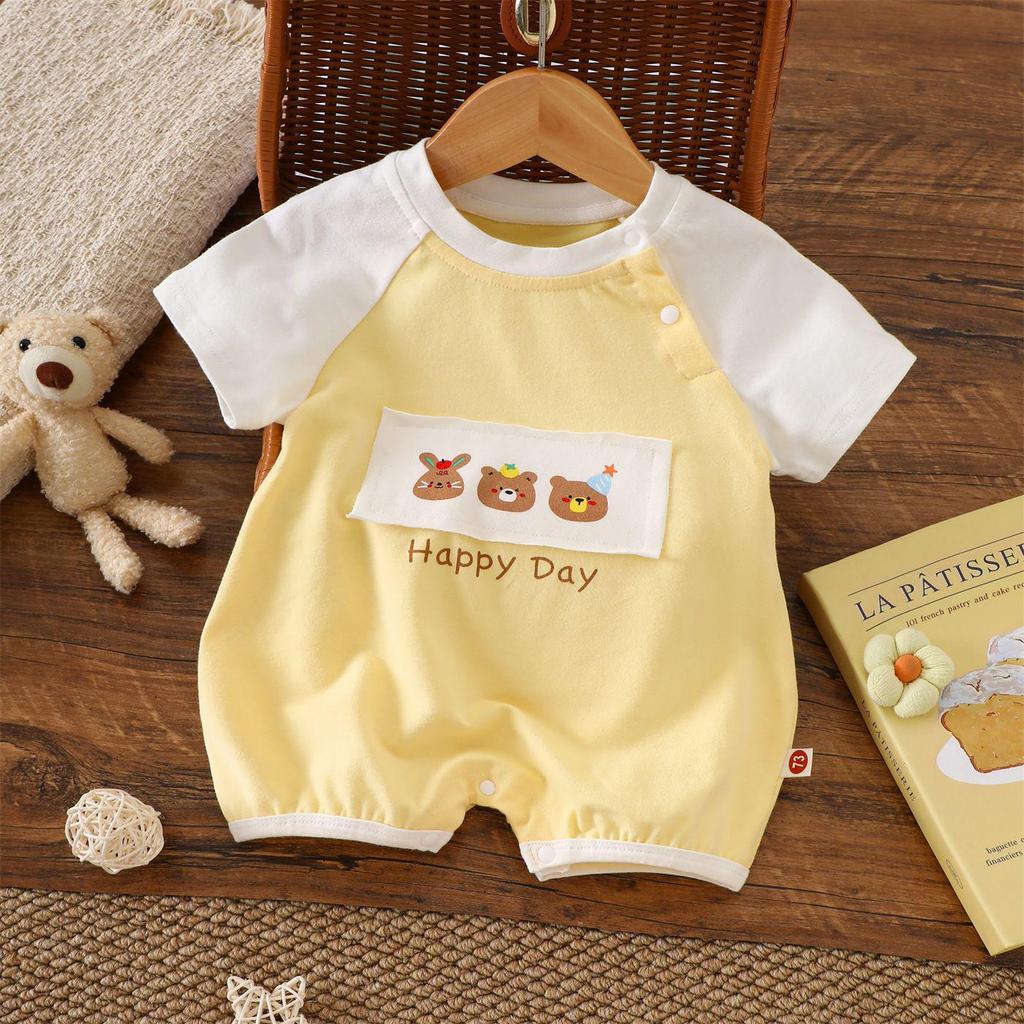 Korean Style Summer Baby Romper: Cute Short Sleeve Cartoon Bodysuit for Energetic Boys and Girls, Ages 0-2.