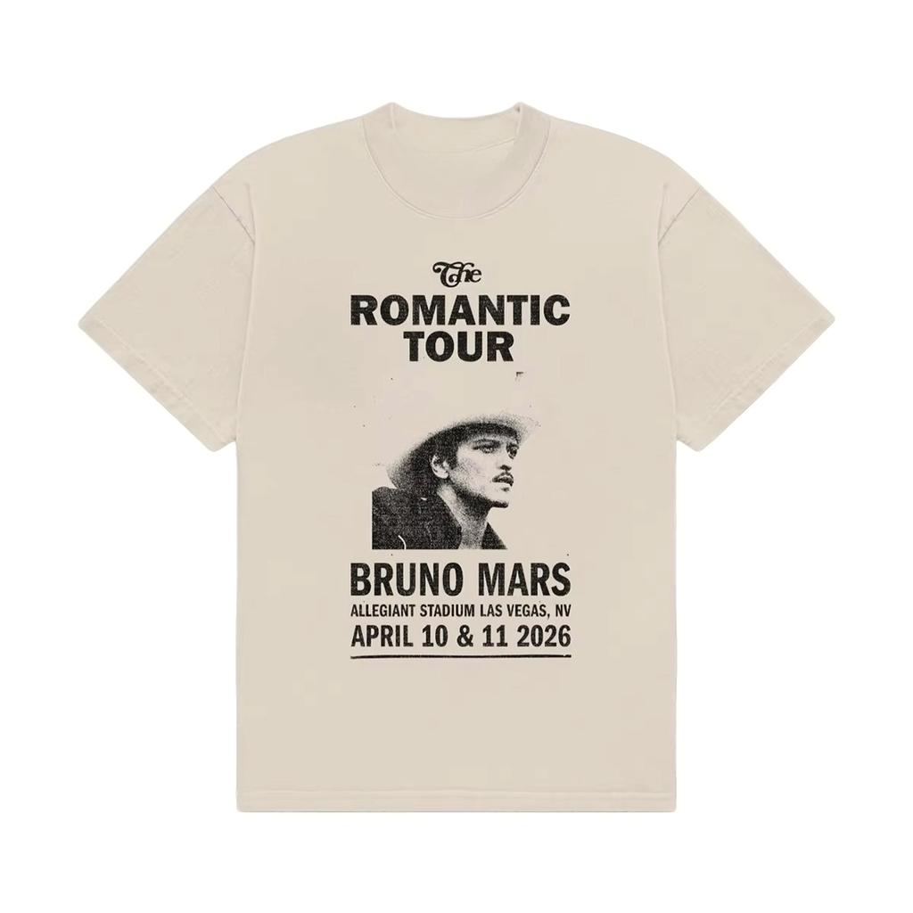 2026 Bruno Mars The Romantic Tour T-shirt Men and Women Summer Cotton Clothing Oversize Fashion Trendy Tee Hip Hop Streetwear Top