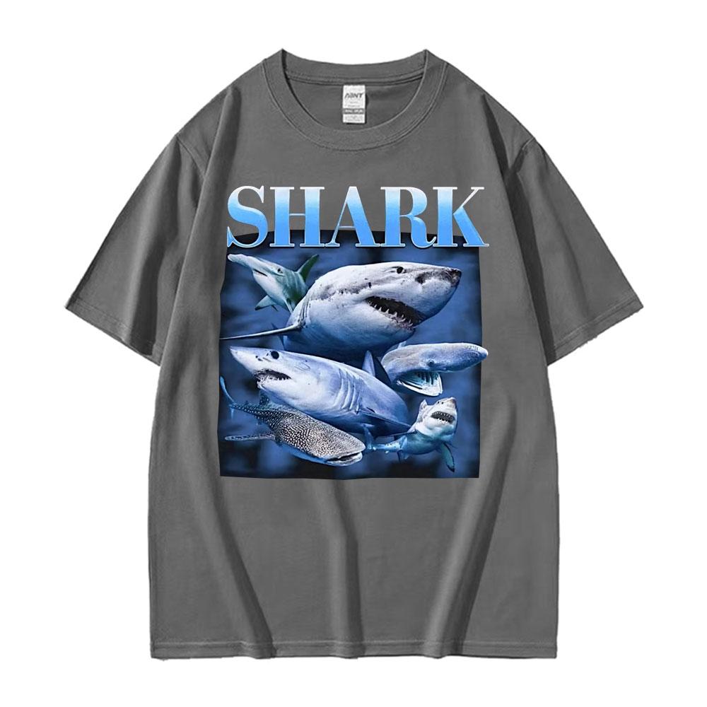 Funny Shark Vintage T-shirts Hammerhead Whale Great White Shark Animal Meme T Shirt Unisex Women Oversized 100% Cotton T-shirt Tops
