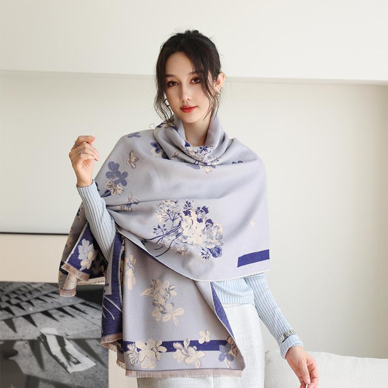 Autumn and Winter New National Style Imitation Cashmere Scarf for Women Versatile Fashionable Retro Scarf High End Double Sided Warm Shawl