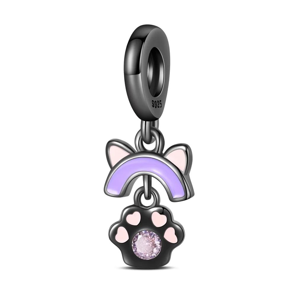 Copper Black Animal Cat Cute Paw Charm Pendant Beads Fit Pandora Charms Original Bracelet For Women Fine Jewelry Making Gift