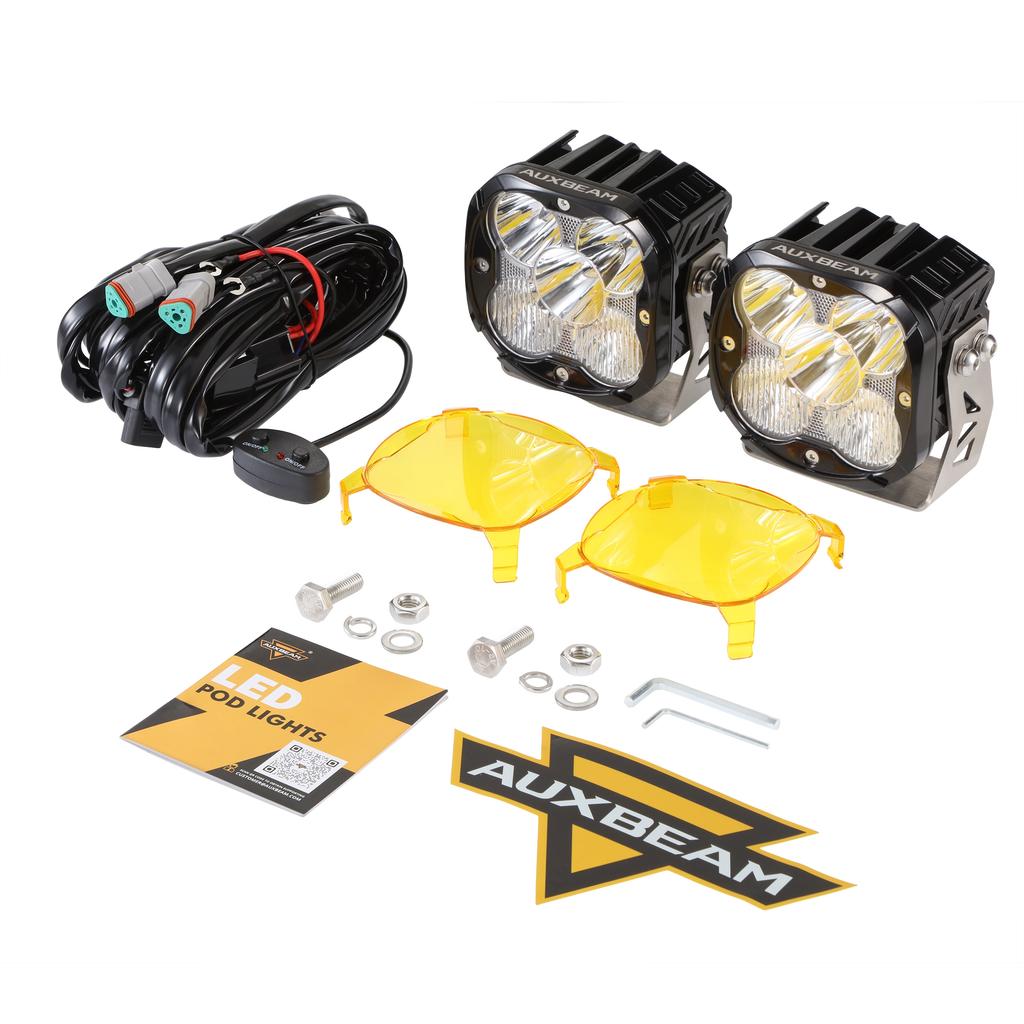 AUXBEAM 4.5 Inch LED Pod Lights Spot / Flood / Combo Driving Light with Amber DRL & Cover Work Light for ATV SUV Truck Pickup