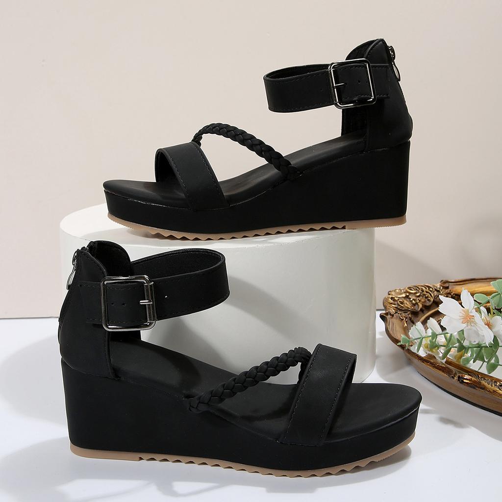 Fashion Summer Fashion Braided Roman Style Sandals for Women New Open Toe Wedge Heel Thick Bottom Women's Versatile Cover Heel Sandals