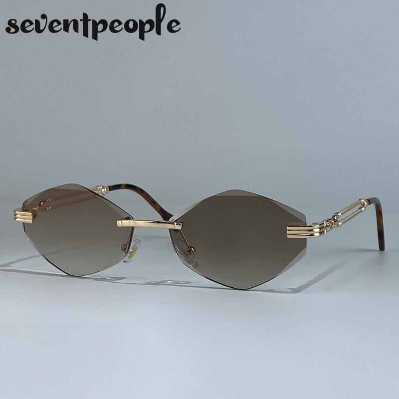Classic Rimless Hexagon Sunglasses Women  Luxury Brand Vintage Steampunk Metal Outdoor Sun Glasses For Ladies Polygon Shades