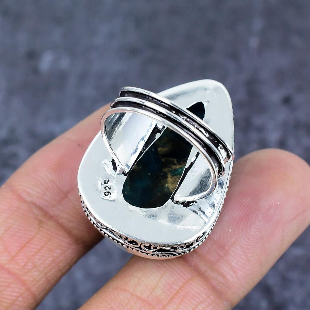 Natural Copper Apatite Gemstone 925 Sterling Silver Jewelry Ring Size 9 ET-4806