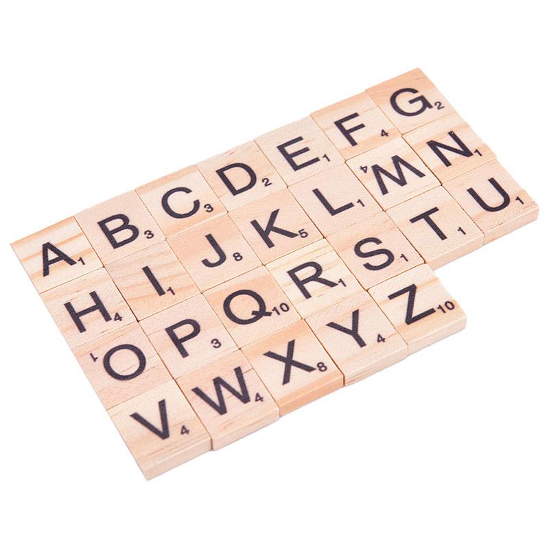 100Pcs Wooden Alphabet Scrabble Tiles Black Letters & Numbers Digital Puzzle