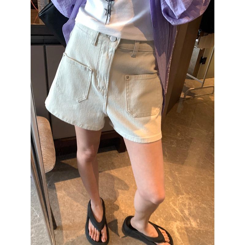 

Reverse Pocket High-Waisted Slimming A-Line Denim Shorts - Style MQ0522 XL бежевий