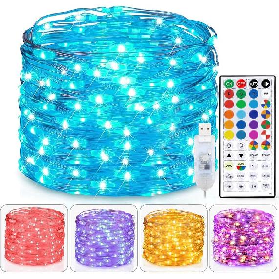 Fairy Lights USB Plug in 33ft 100LEDs with Remote, Warm White 20 Color Changing Light Twinkle Firefly String Lights for Bedroom Party Wedding 33FT-20 Colors