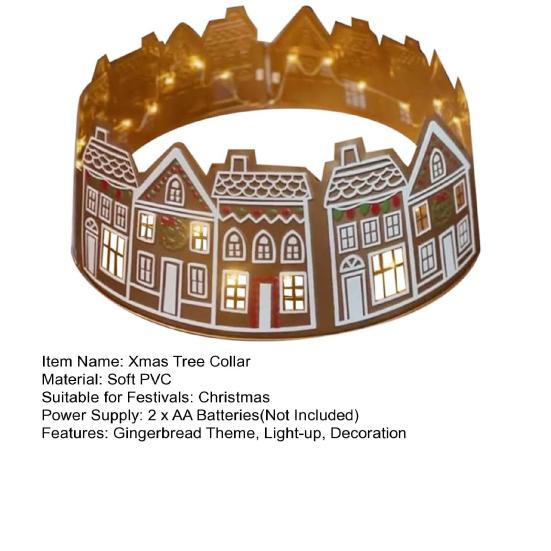 26/28-Inch LED Gingerbread Christmas Tree Collar Xmas Tree Skirt with String Light Xmas Artificial Trees Stand Base Ring Cover Decoration