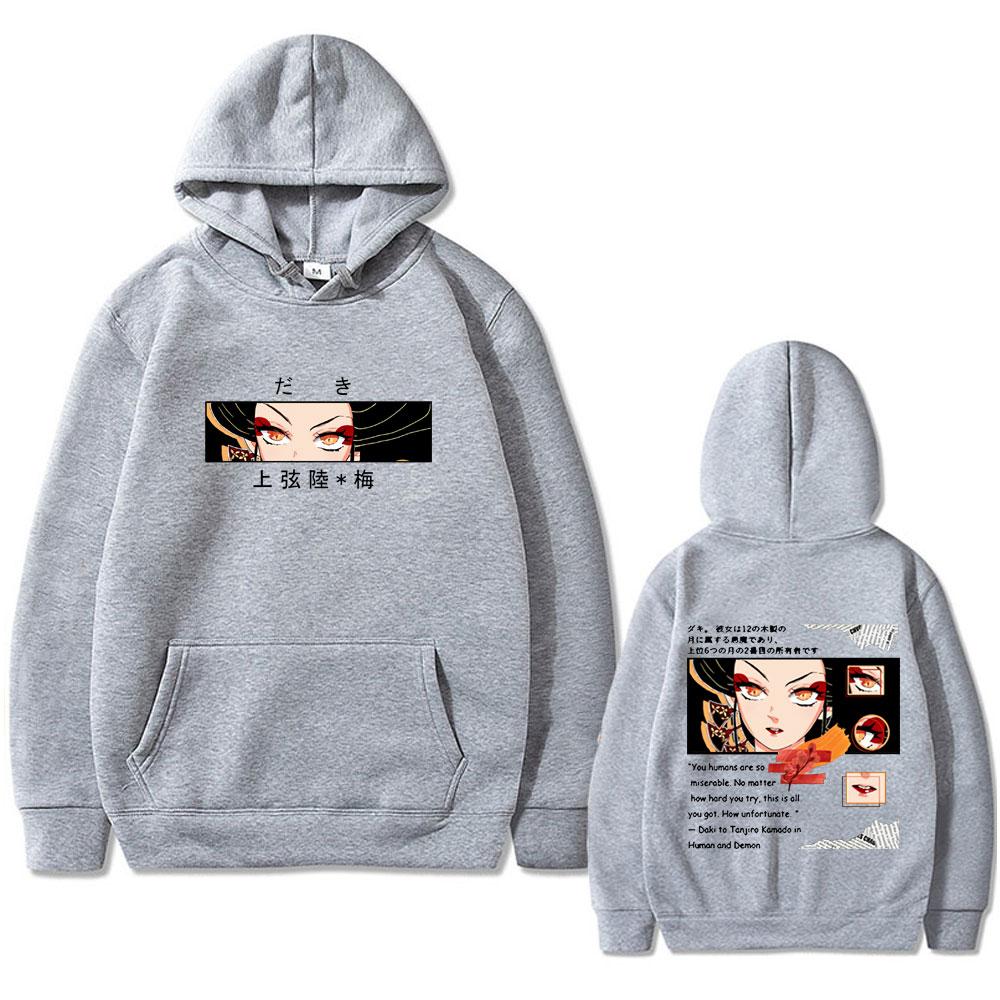 Anime Demon Slayer Daki Eyes Graphic Hoodie Male Fashion Casual Fleece Pullover Hoodies Men's Women's Vintage Streetwear