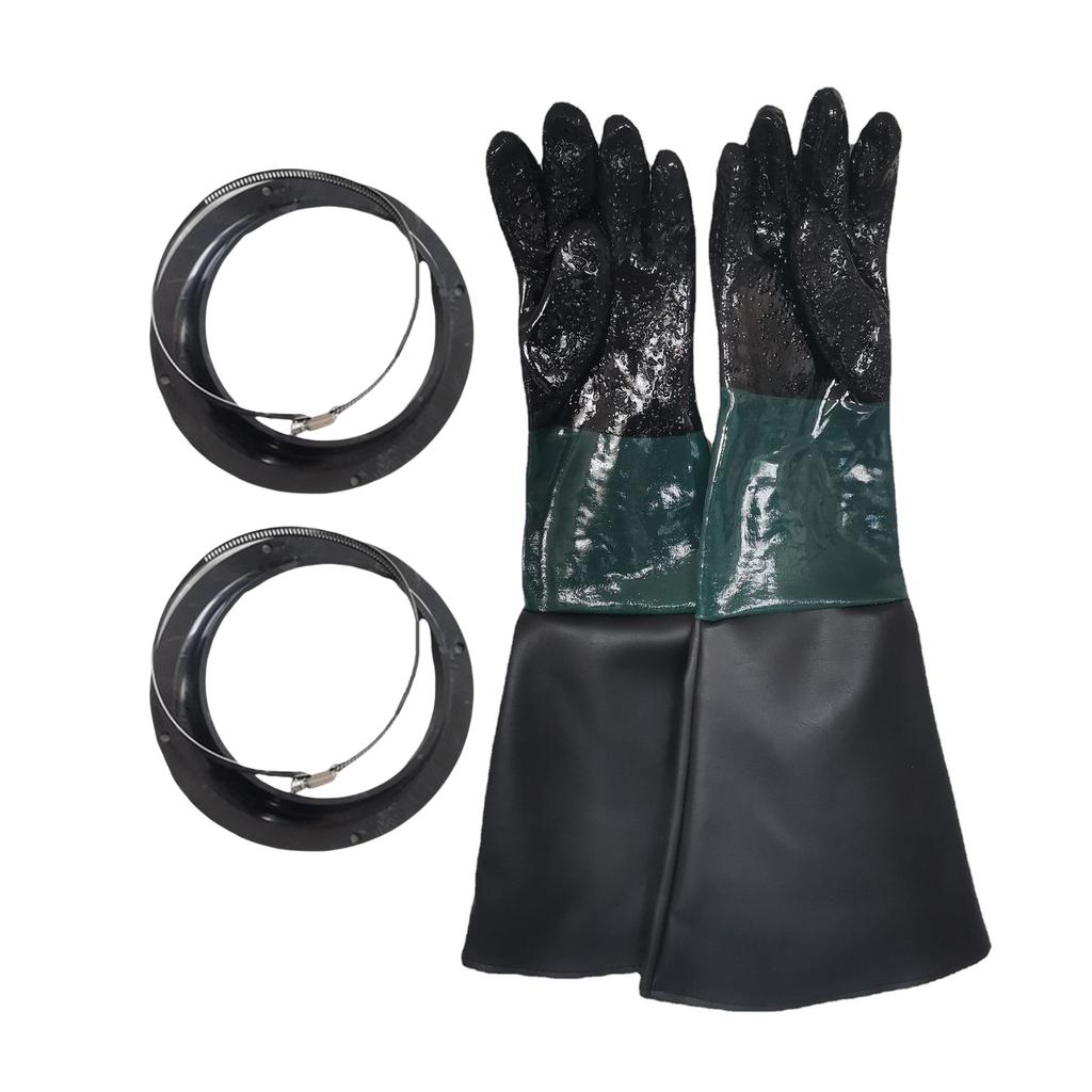 Sandstrahlmaschine Handschuhe Baumwollfutter und Partikelgriff Lange Handschuhe mit Handschuhhalter Set für Sicherheit und Langlebigkeit