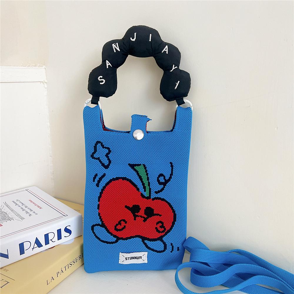 Knitted Mobile Phone Bag For Women In Spring And Autumn Cute Cartoon Versatile One Shoulder Diagonal Cross Bag Travel Coin Purse Small Handbag