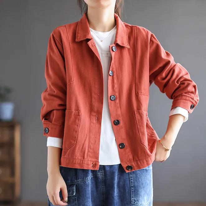 Women Casual Short Jackets Autumn Korean Style Solid Color All-match Female Outerwear Coats