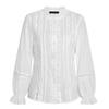 Fashion Elegant Lace White Women Shirt Spring Summer Plus Size Hollow Out Casual Loose Blouse Office Ladies Sweet Long Sleeve Tops Stand Colllar Tops