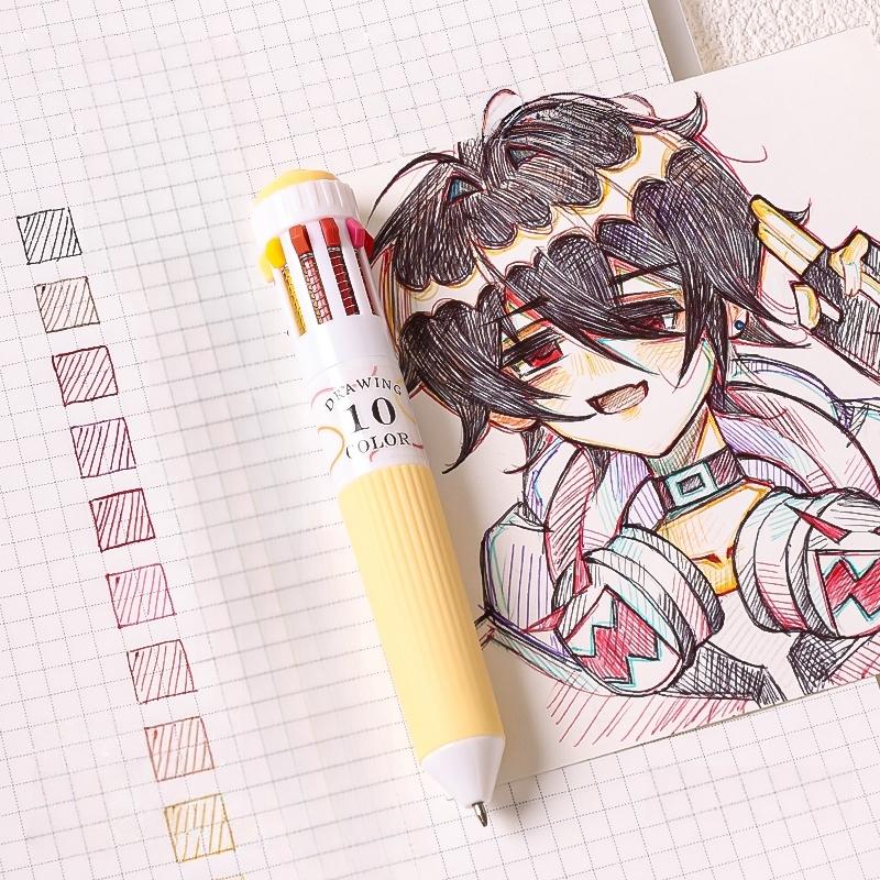 1/3pcs Colorful Drawing Ballpoint Pen 0.5mm 10 In 1 Roller Ball Pen Spot Liner Marker Highlighter Office School