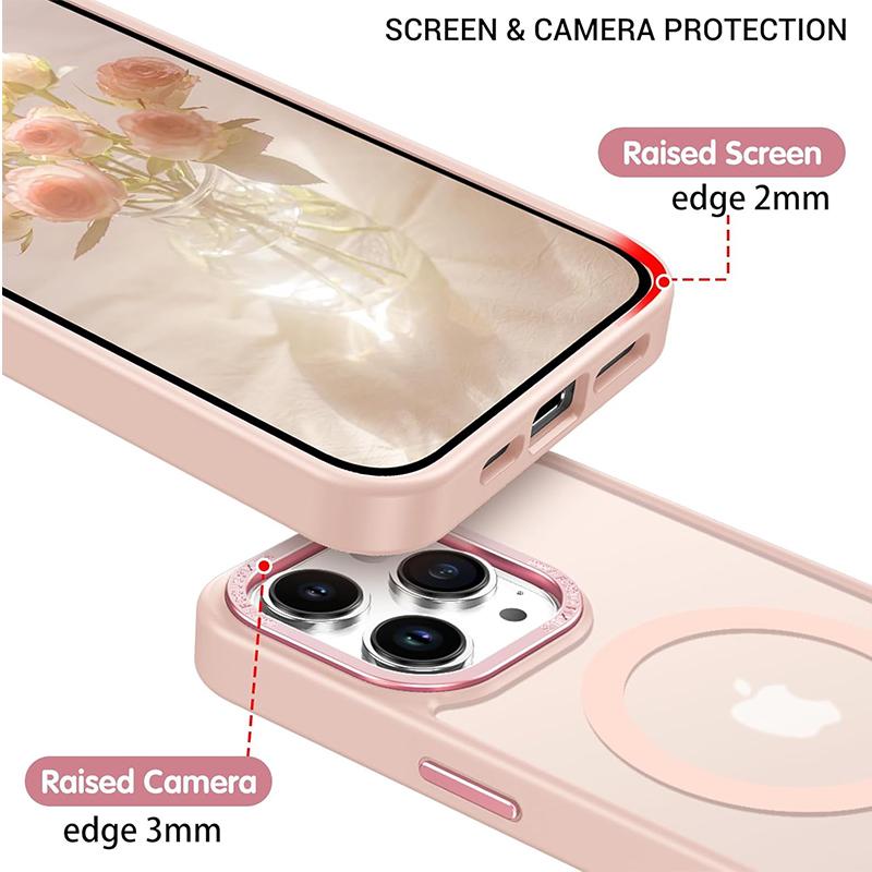 Chic Velvet Touch PC Phone Case with Zinc Alloy Lens Protective Frame for iPhone/Samsung Magnetic Wireless Charging Case Cover for Magsafe