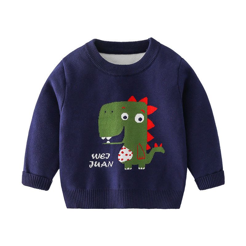 Boys' Round Neck Sweater Autumn and Winter Children's Clothing Children's Long Sleeve Sweater Baby Boys' Dinosaur Pullover Casual Knit