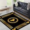 Ethnic Style Flannel Carpet Black Golden Accents Backing Lightweight Washable Rug Rectangle for Entryway Bedroom Living Room Mat