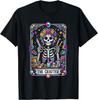 Sugar Skull Crafter Tarot Card Skeleton Graphic Tee Colorful Cotton Casual T-Shirt for Men