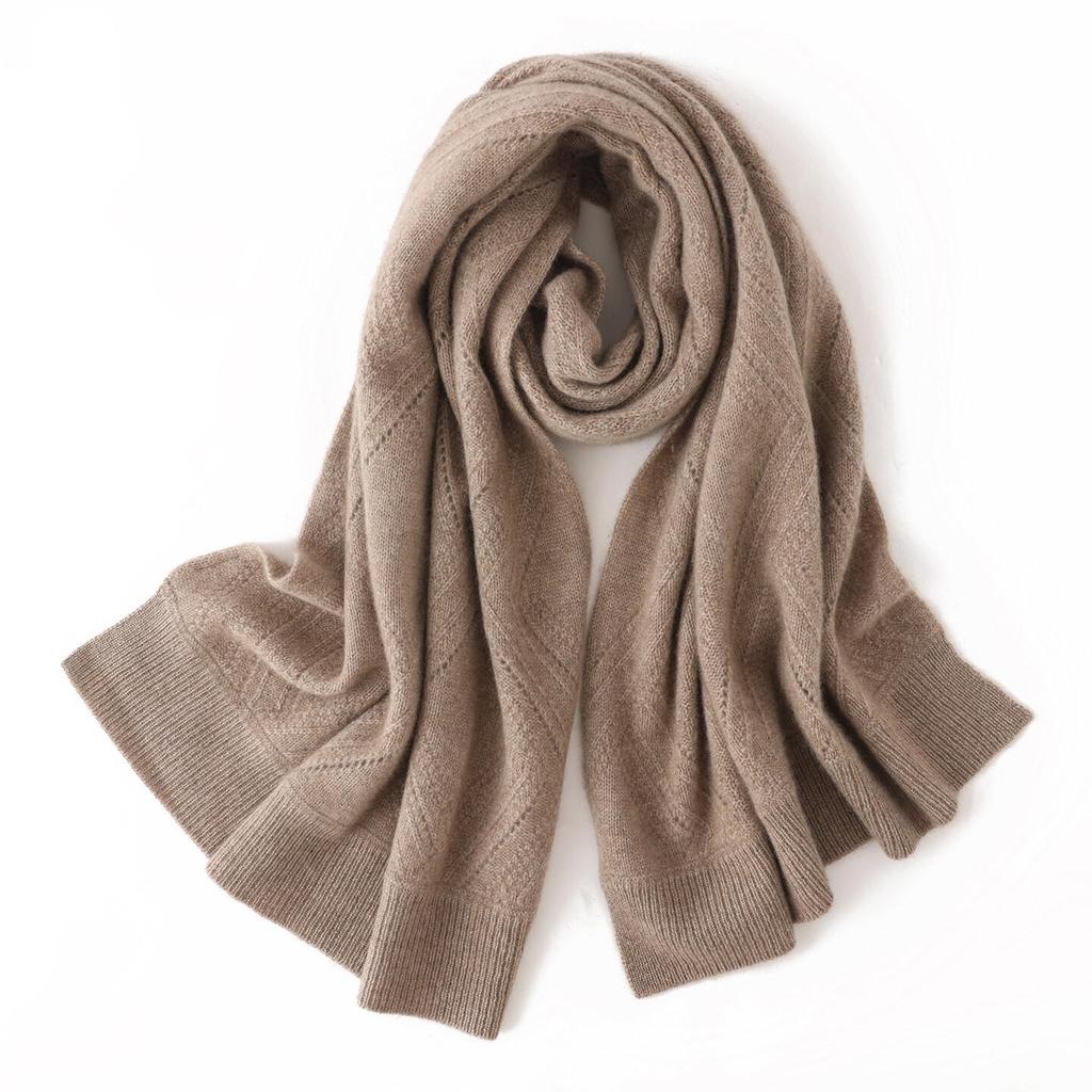 Women's 100% Pure Cashmere Hollow Knit Shawl, Versatile Solid Color Scarves, New Fashion Warm Wrap