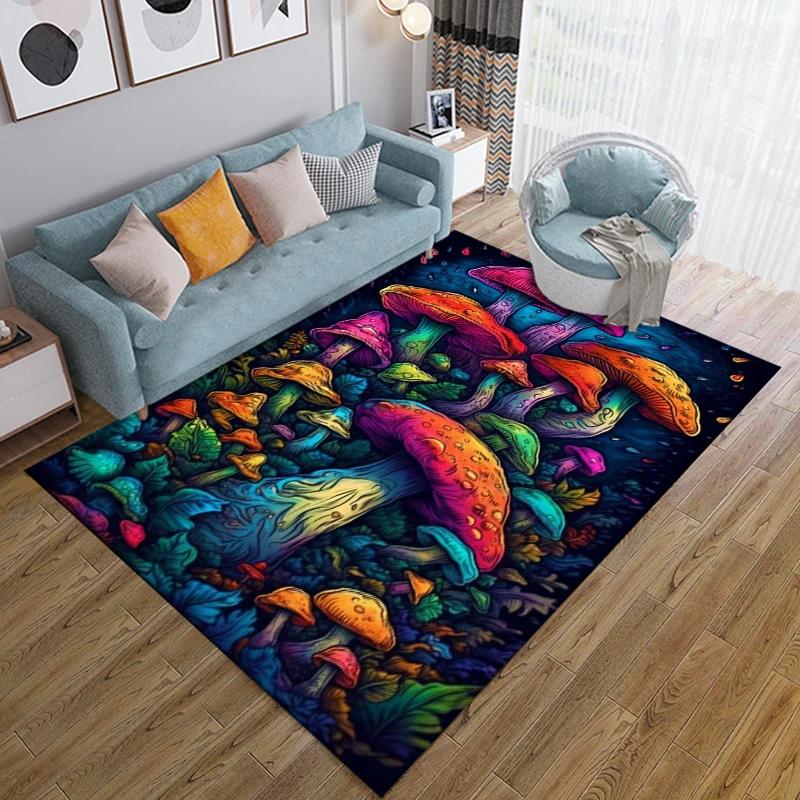 Psychedelic Mushrooms Carpet for Living Room Game Rugs Soft Floor Cartoon Rugs Bathroom Rug Mat Yoga Mat Home Decor Area Rug