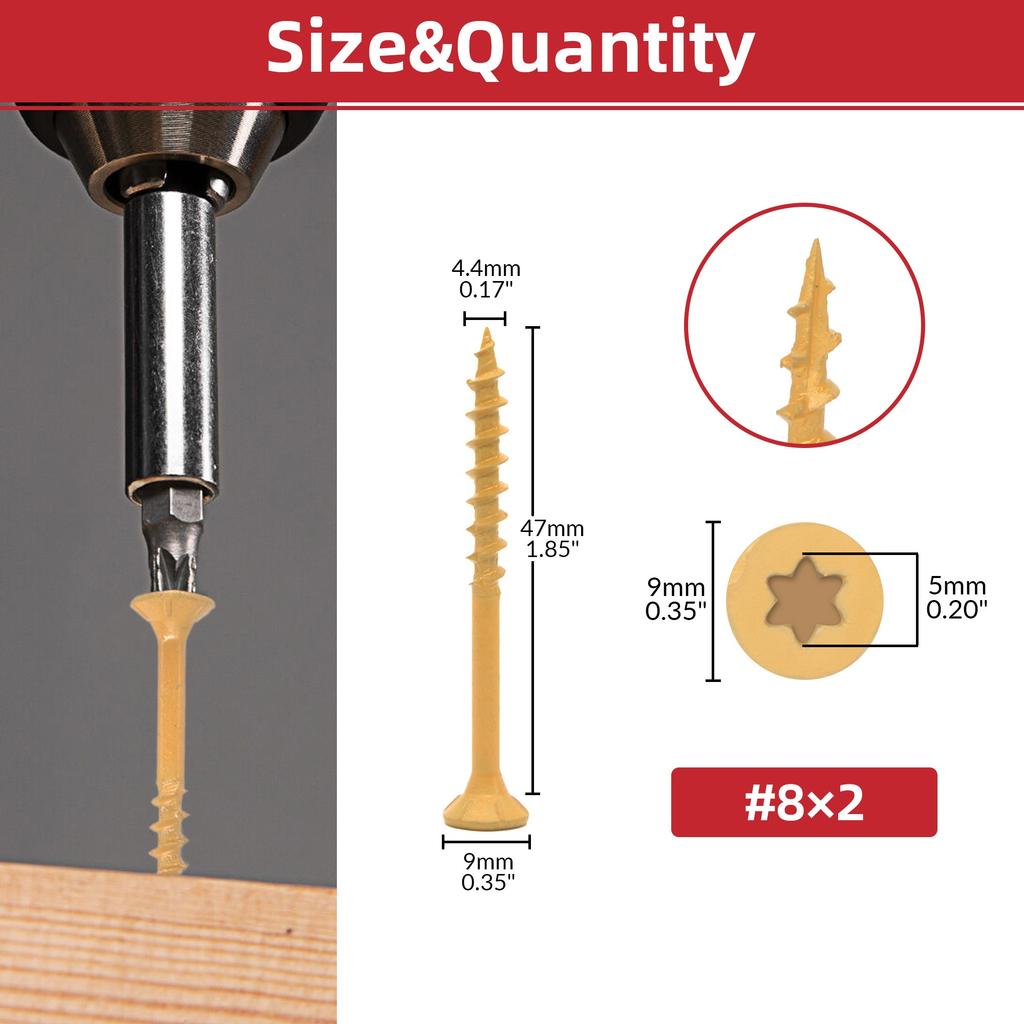 50/100 buc Șuruburi pentru punte cu filet gros Star #8 Cap plat Acoperit cu epoxi rezistent la rugină Bit bronz, Inclusiv elemente de fixare pentru lemn