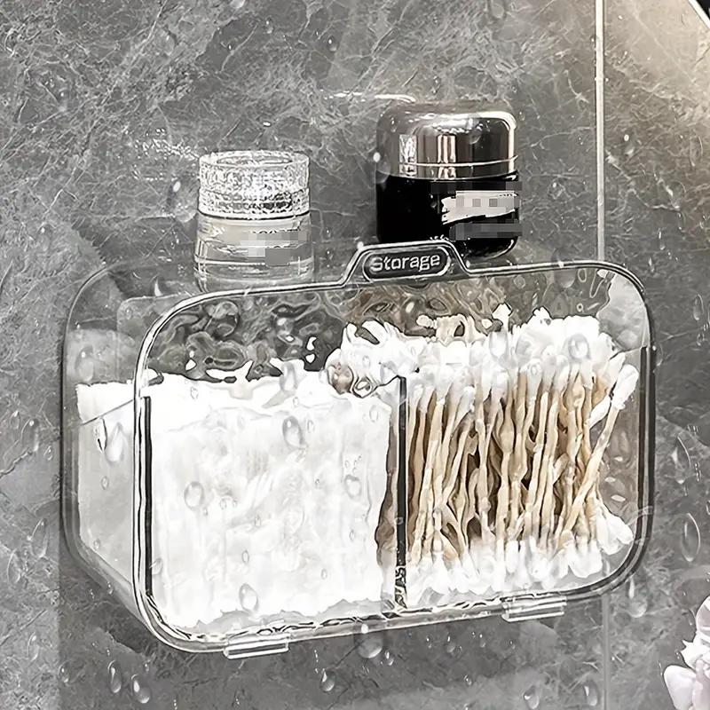 Boîte de rangement murale transparente pour maquillage, avec couvercle, pour cotons, cosmétiques, accessoires de salle de bain