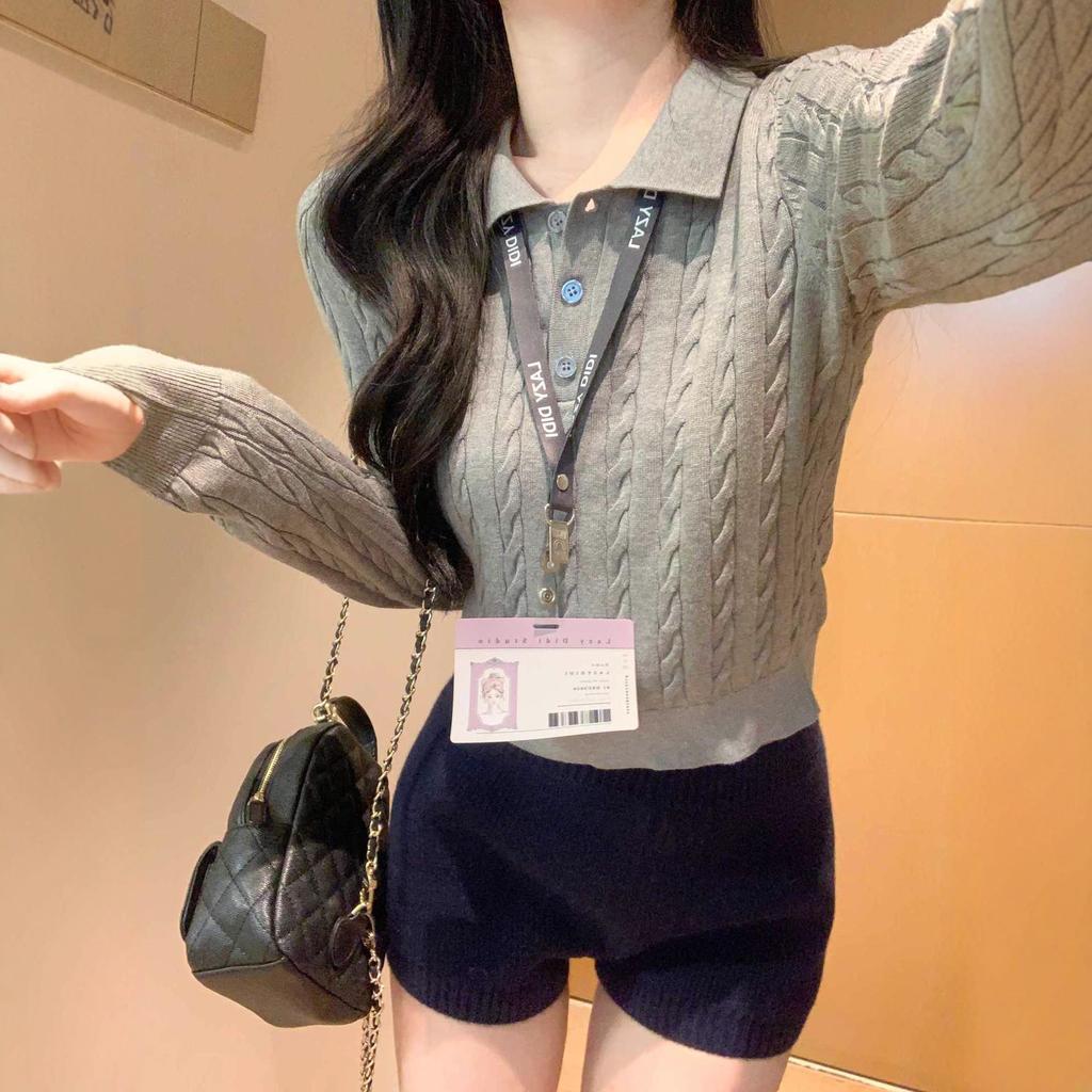 Twist Polo Lapel Button Wool Top Women's Early Autumn Slim-fit Inner Sweater Bottoming Sweater Knitted Sweater