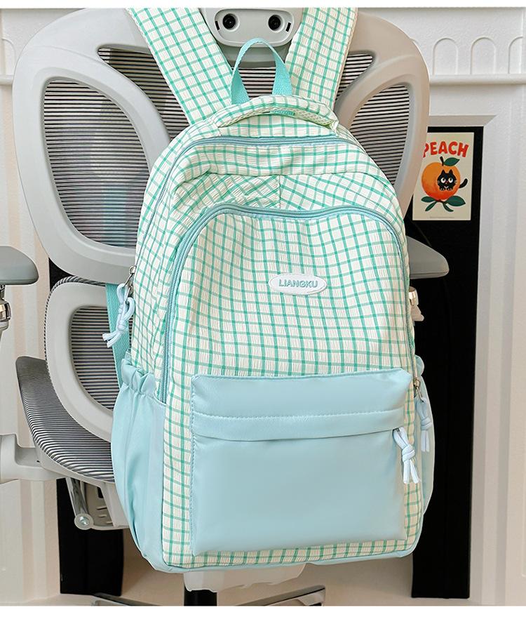 Schoolbag Japanese ins Contrast Color Plaid School Bag Female High School College Student Travel Backpack Mommy Bag Lightweight Small Backpack