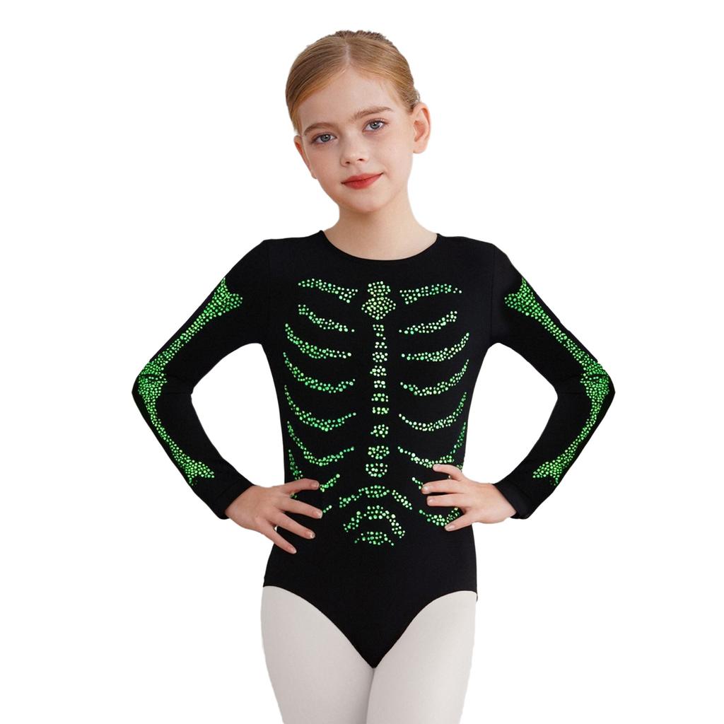 Dětský overal kostlivec Lesklé kamínky Dlouhý rukáv Kulatý výstřih Zapínání na druky v rozkroku pro Cosplay Halloween Maškarní večírek