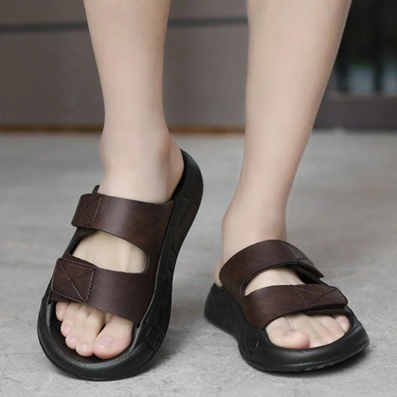 Shoes Platform Beach Slippers for Men Leather Comfortable Clappers 2026 Fun Style Original Summer Sale Eva Trend Pvc Sandals Man