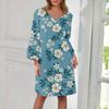 Women's  Fashion V-neck Solid Color Large Size Loose Long Large Swing 3/4 Sleeved Dress
