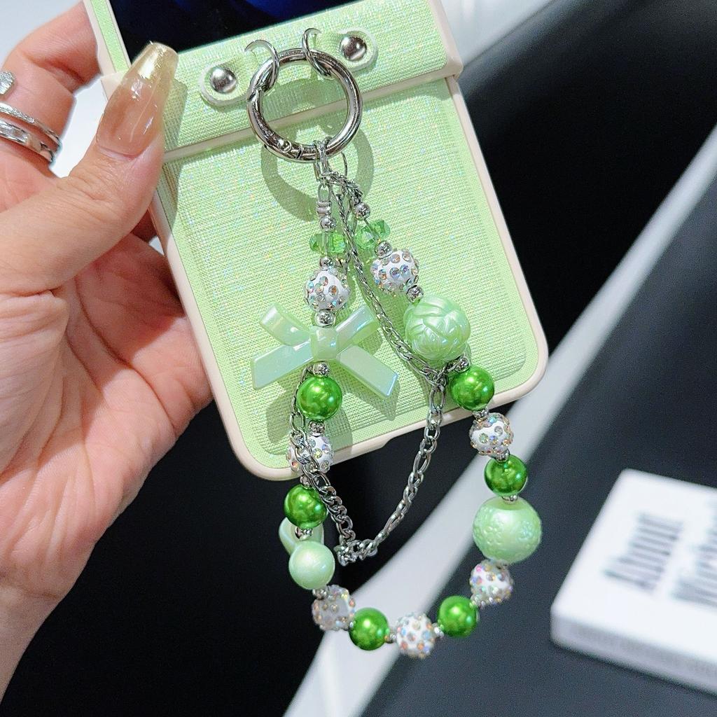 For Samsung Galaxy Z Flip7 FE 5G/Z Flip6 5G Case Hinge Protection Leather+PC Phone Cover with Beaded Strap