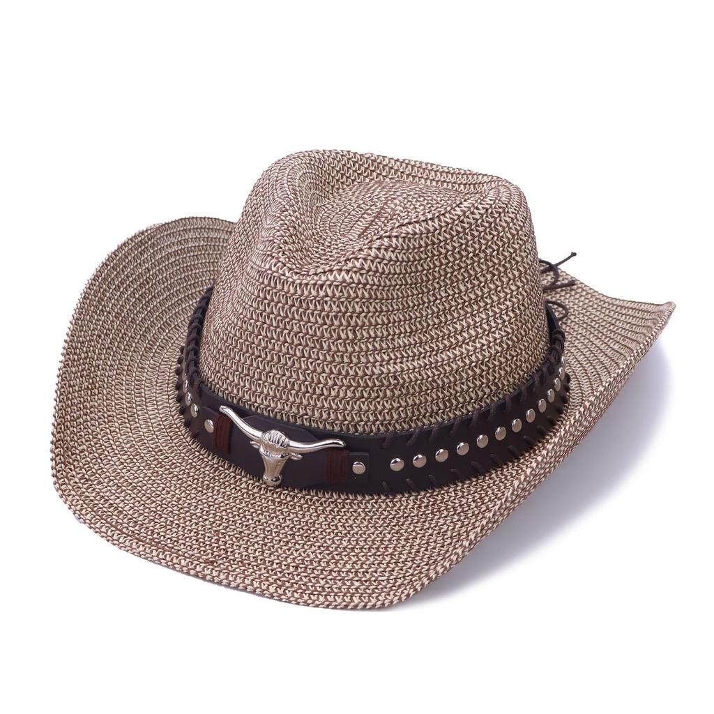 Vintage bull's head western cowboy hat children's hot-selling straw big-brimmed jazz hat summer outdoor visor men