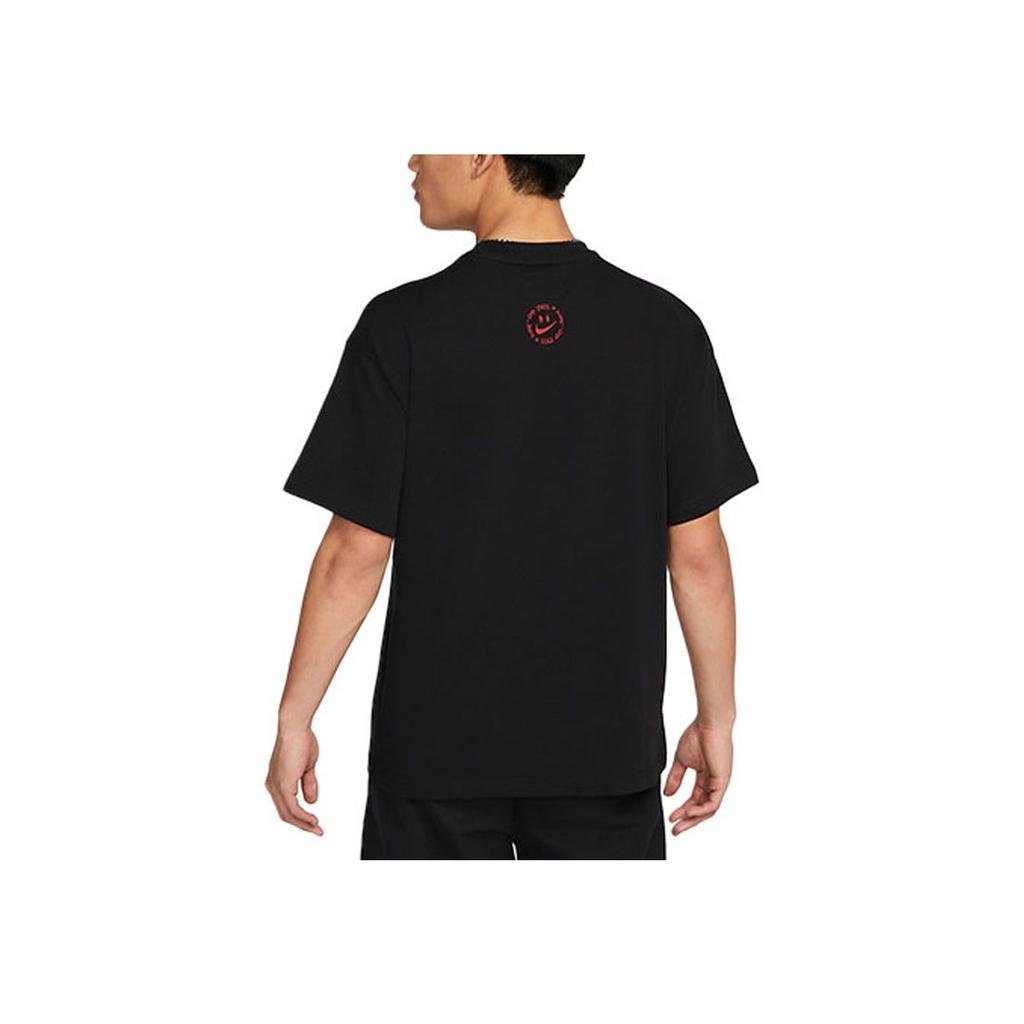 Nike Smile Floral Logo Print Rundhals Kurzarm T-Shirt Herren Tops Schwarz DV0683-010