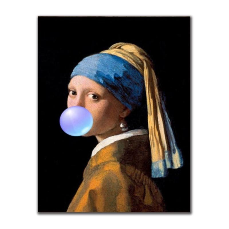 Klasik Sanat Mona Lisa Üfleme Pembe Balonlu Sakız Tuval Resimleri Poster Baskı Duvar Sanatı Resimleri için Oturma oda duvar dekoru Cuadros