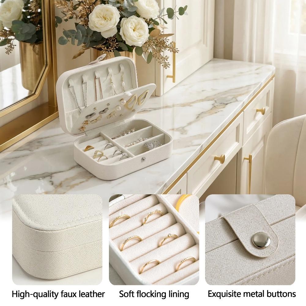 Women's and Girls' Portable Jewelry Box - Double-Layer Display and Storage Organizer for Earrings, Rings, Necklaces (1 Piece, White)