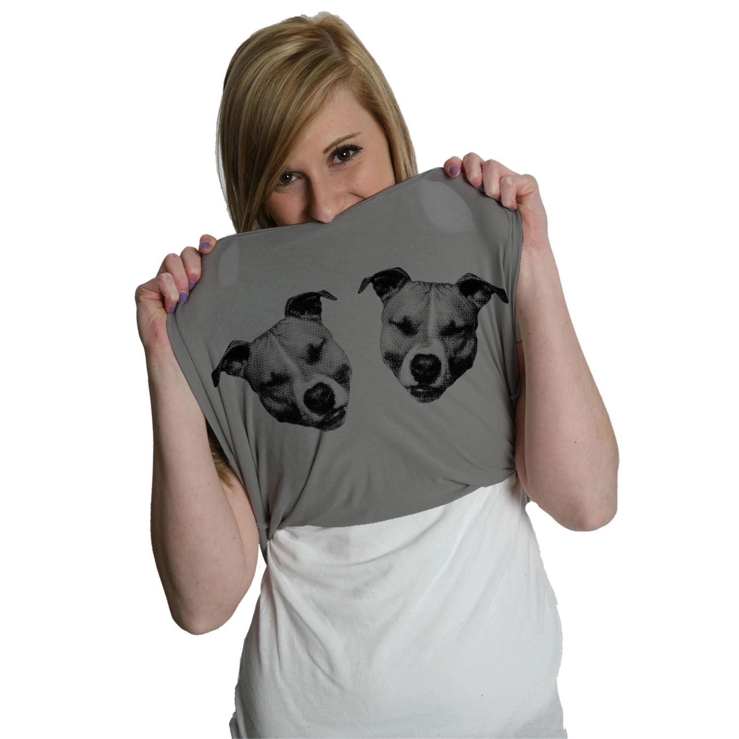 Womens Ask Me About My Pitties T Shirt Funny Flip Up Dog Pitbull Tee M