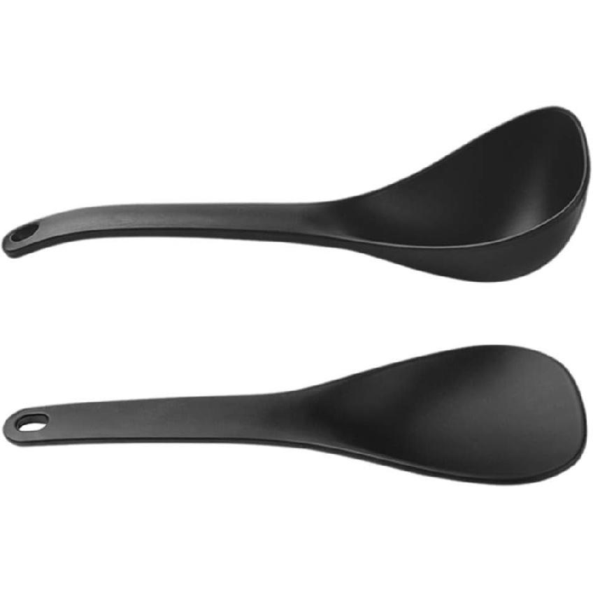 Silicone Rice Paddle, Non-Stick Heat Resistant Kitchen Gadget Set of 2, Black Rice Scoop & Spatula