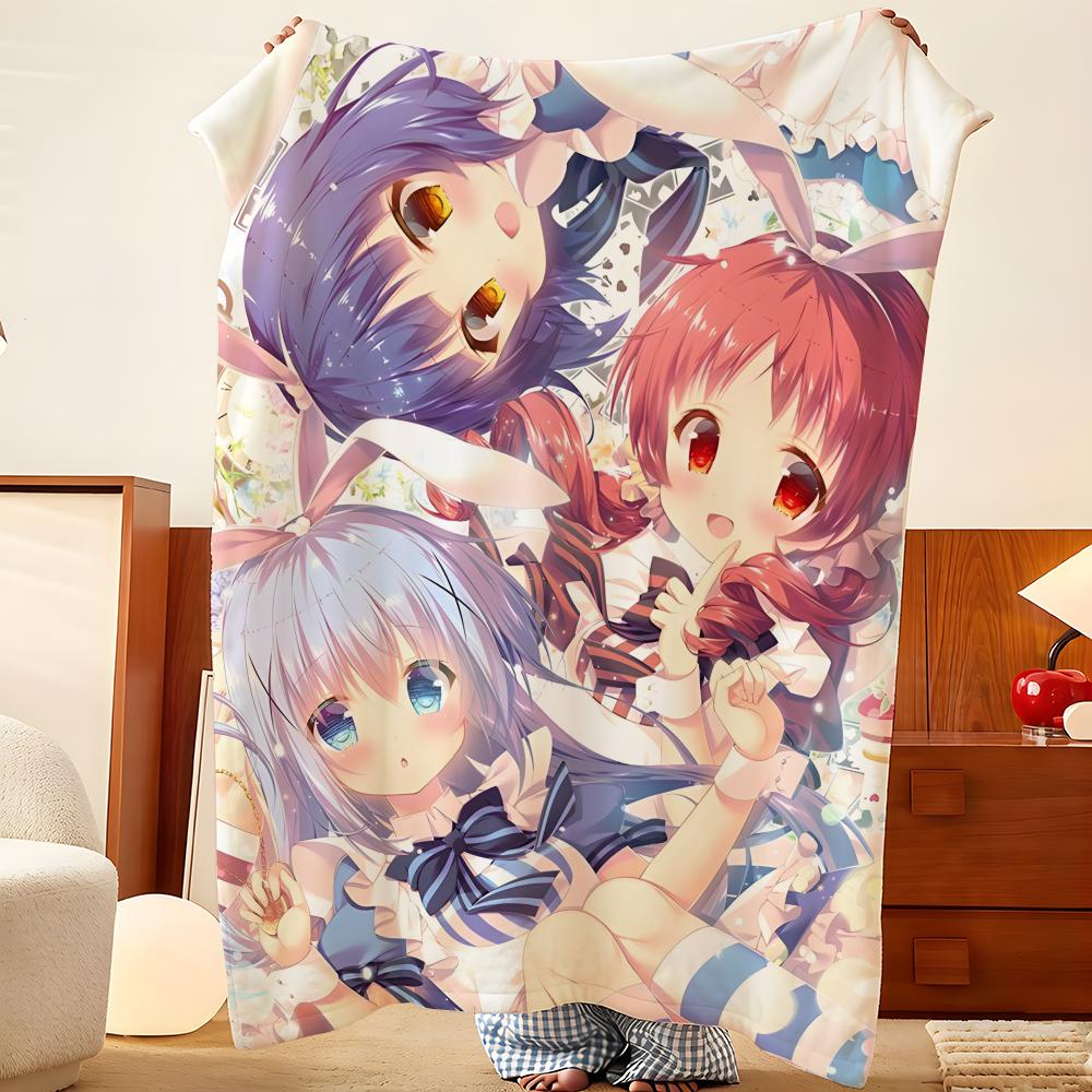 Anime I-Is t-the O-Order a-a R-Rabbit Throw Flannel Throw Blanket, Lightweight Cozy, Durable Washable cute Cool