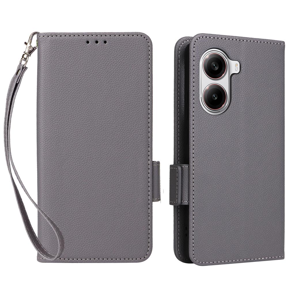For Xiaomi Poco X7 Pro 5G/Redmi Turbo 4 5G Case with Wrist Strap Litchi Texture PU Leather Wallet Phone Cover