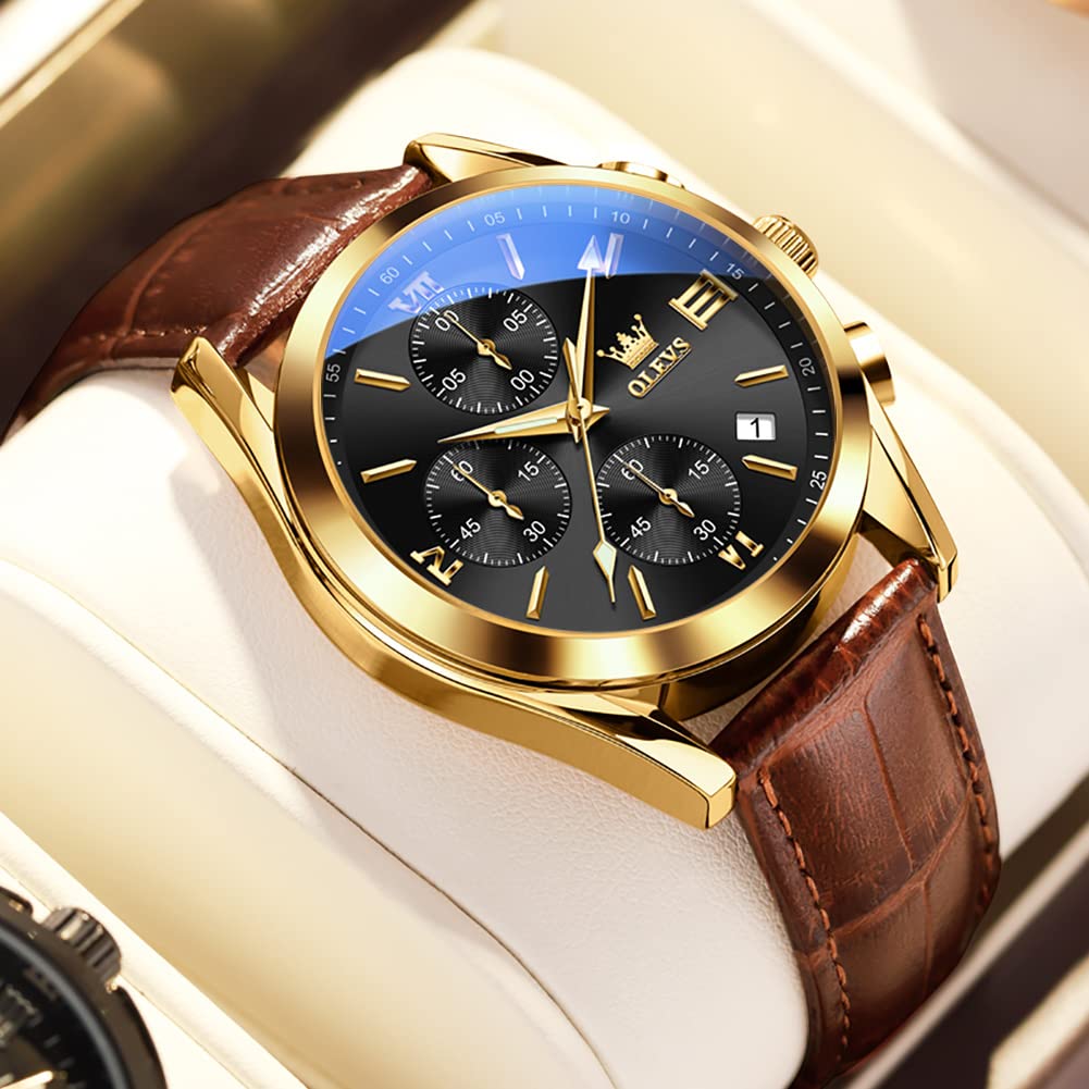OLEVS Men's Watch, Stylish Ultra-Thin Leather Strap, Quartz Movement, Analog, Date Display, for Men