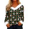 Damski Modny Casualowy Top z Dekoltem V i Świątecznym Nadrukiem z Długim Rękawem