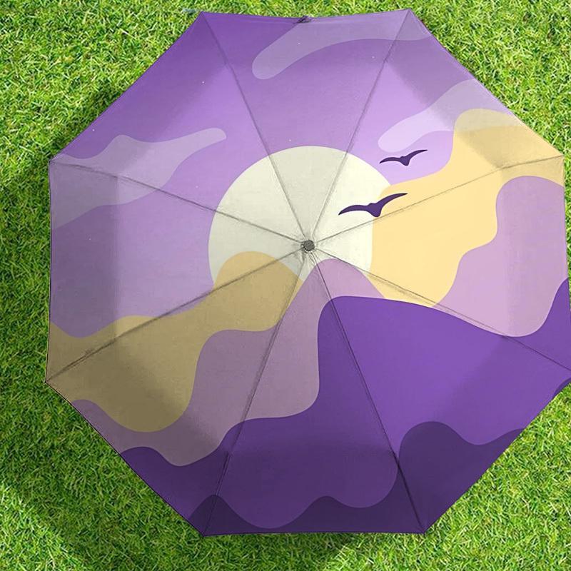 1pc Sunset Mountains Automatic Folding Umbrella 8 Rib Iron Frame,  Suitable for Travel, Daily Use, Birthday, Women & Men Gift C1231050