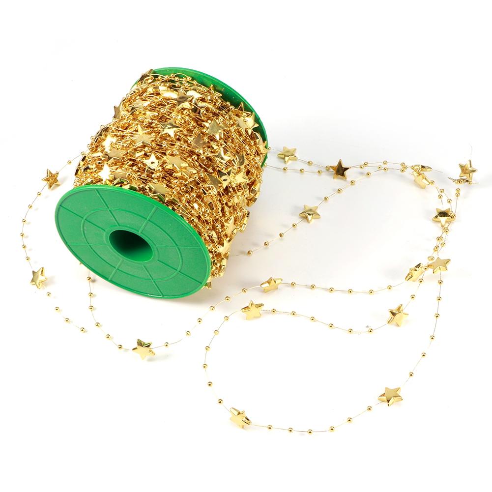 DIY Star Faux Pearls Beads String Garland for Christmas Tree Wedding Party Bouquet Decoration(Gold