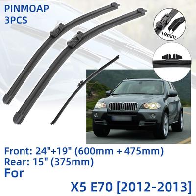 3PCS For BMW X5 E70 2012-2013 24" 19" 15" Front Rear Wiper Blades Windshield Windscreen Window Cutter Accessories 2012 2013