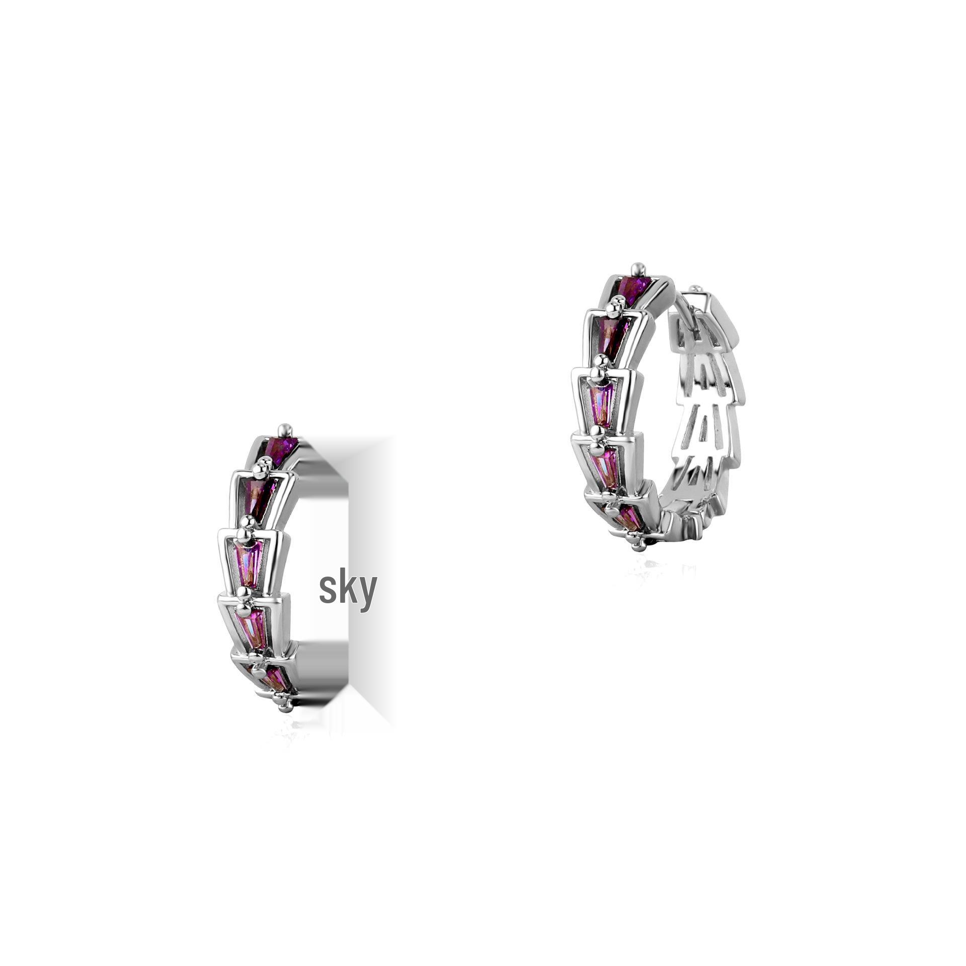 

2024 Colorful Full Diamond Snake Bone Stud Earrings - Versatile, Exquisite, High-End for Women фіолетовий/срібний